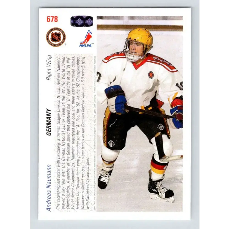 1991-92 Upper Deck #678 Andreas Naumann NM-MT RC Rookie Hockey Card - Hockey Card Single