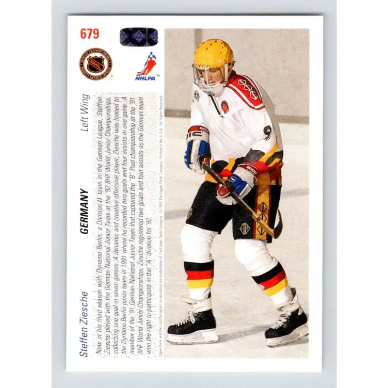 1991-92 Upper Deck #679 Steffen Ziesche NM-MT RC Rookie Hockey Card - Hockey Card Single