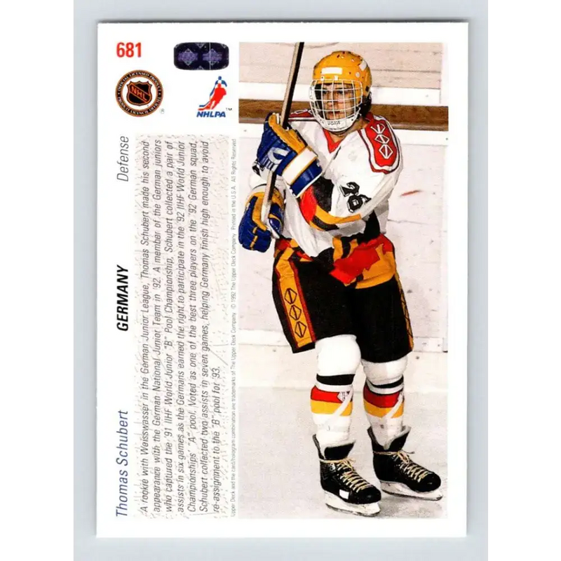 1991-92 Upper Deck #681 Thomas Schubert NM-MT RC Rookie Hockey Card - Hockey Card Single