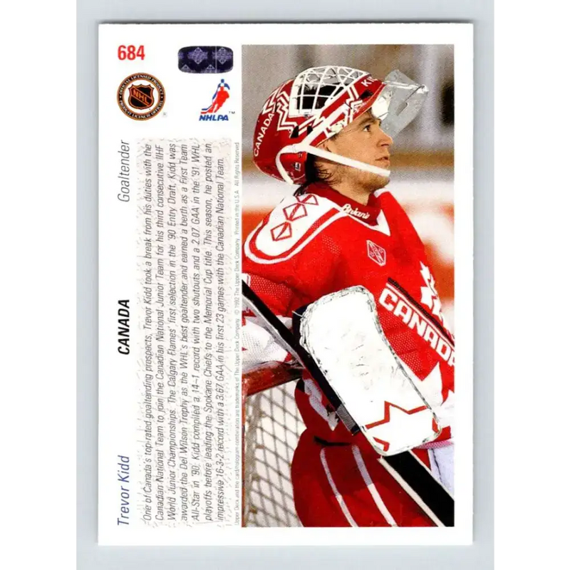 1991-92 Upper Deck #684 Trevor Kidd NM-MT RC Rookie Calgary Flames Hockey Card - Hockey Card Single