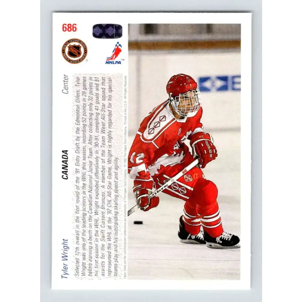 1991-92 Upper Deck #686 Tyler Wright NM-MT RC Rookie Hockey Card - Hockey Card Single