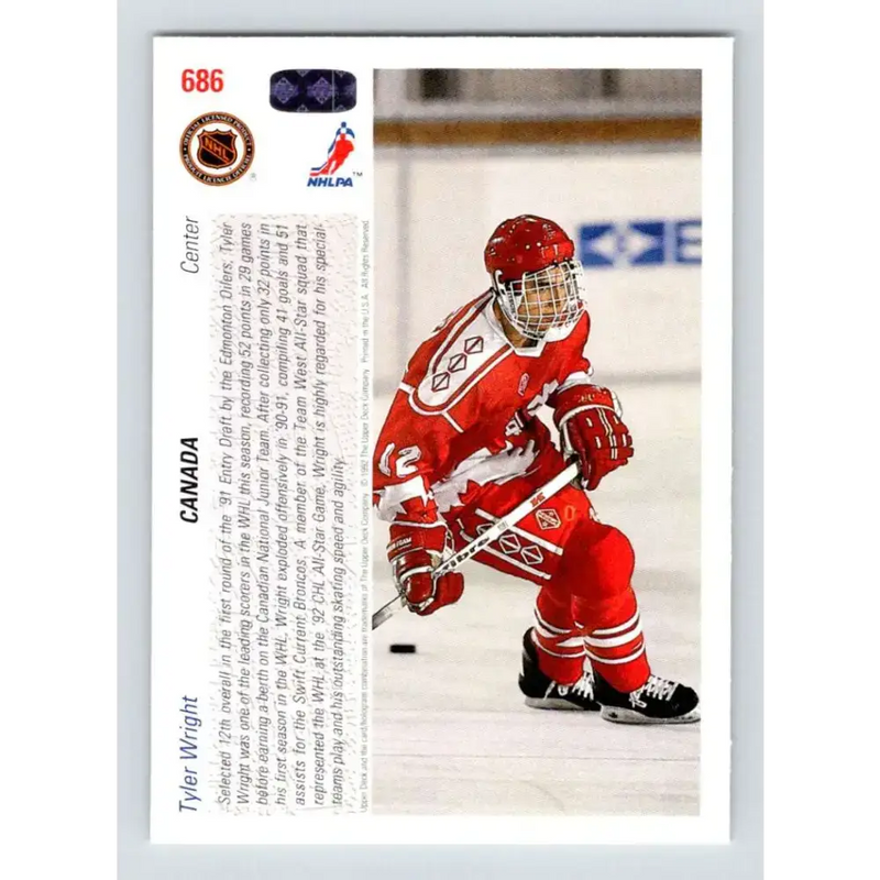 1991-92 Upper Deck #686 Tyler Wright NM-MT RC Rookie Hockey Card - Hockey Card Single