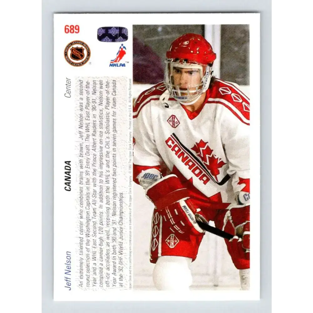 1991-92 Upper Deck #689 Jeff Nelson NM-MT RC Rookie Hockey Card - Hockey Card Single