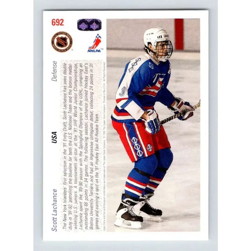 1991-92 Upper Deck #692 Scott Lachance NM-MT RC Rookie New York Islanders Hockey Card - Hockey Card Single