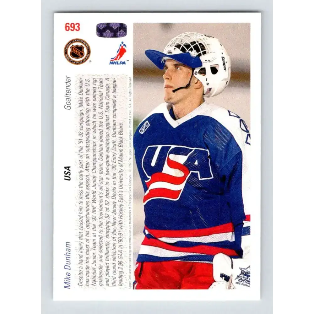1991-92 Upper Deck #693 Mike Dunham NM-MT RC Rookie Hockey Card - Hockey Card Single