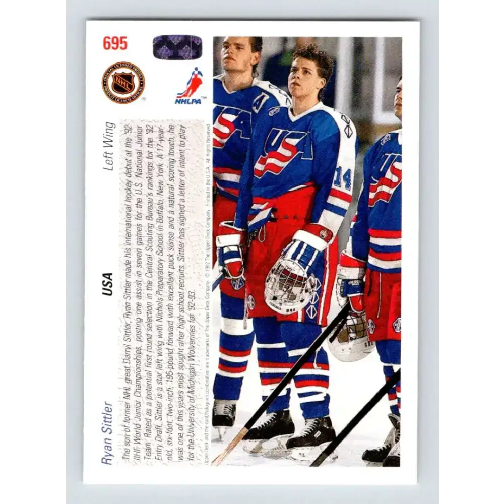 1991-92 Upper Deck #695 Ryan Sittler NM-MT RC Rookie Hockey Card - Hockey Card Single
