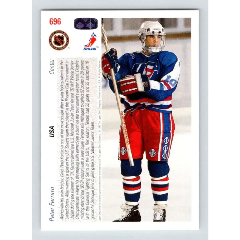 1991-92 Upper Deck #696 Peter Ferraro NM-MT RC Rookie Hockey Card - Hockey Card Single