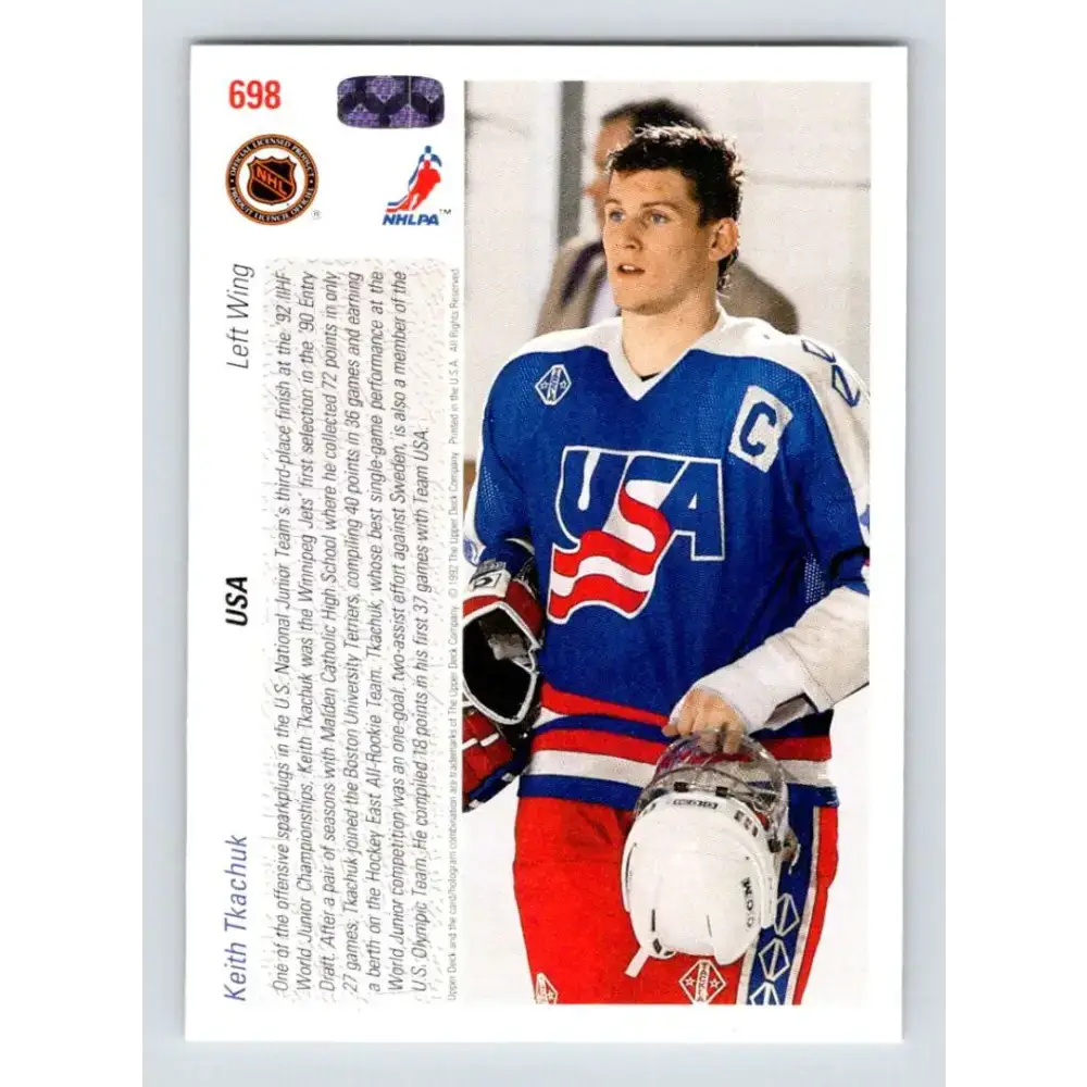 1991-92 Upper Deck #698 Keith Tkachuk NM-MT RC Rookie Winnipeg Jets Hockey Card - Hockey Card Single