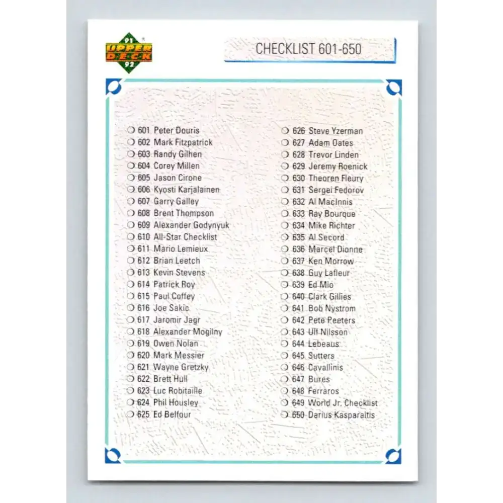 1991-92 Upper Deck #700 Checklist 601-700 NM-MT Hockey Card - Hockey Card Single