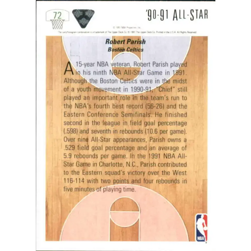 1991-92 Upper Deck #72 Robert Parish AS NM-MT Boston Celtics Basketball Card - Basketball Card Single