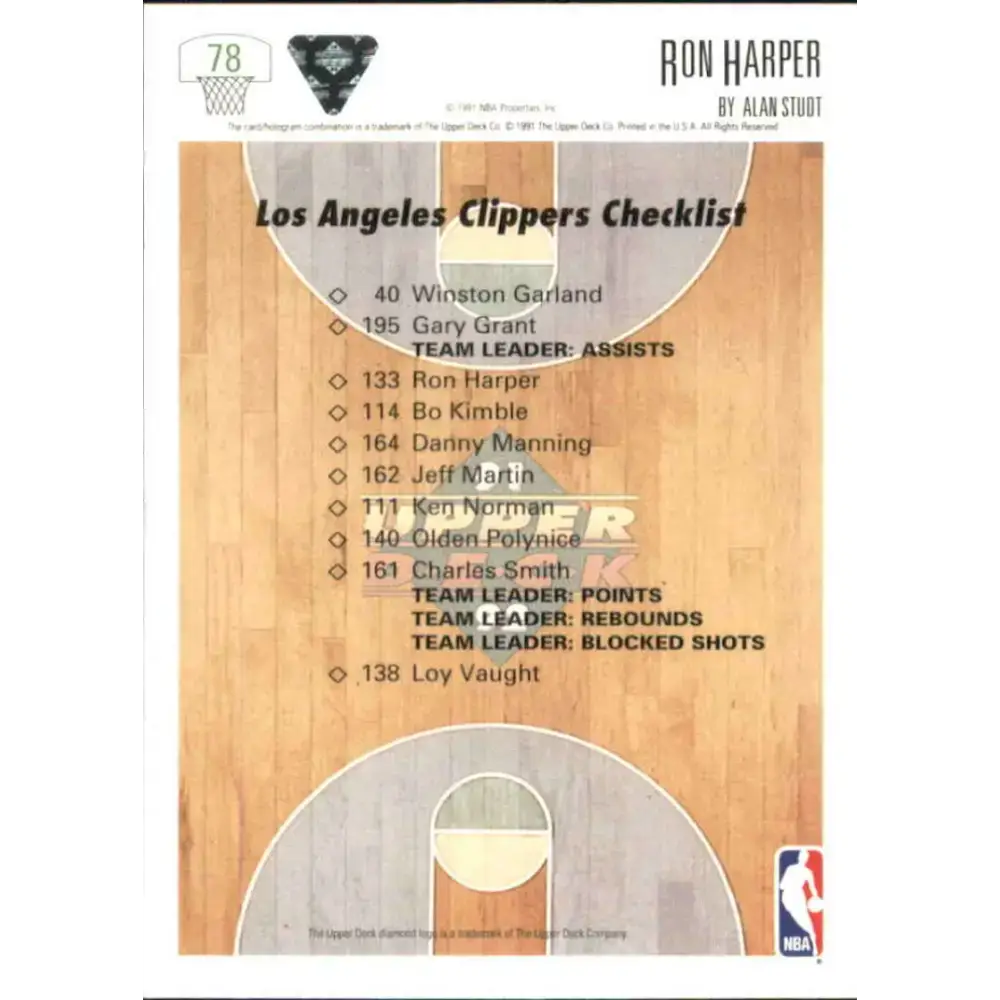 1991-92 Upper Deck #78 Ron Harper TC NM-MT Los Angeles Clippers Basketball Card - Basketball Card Single