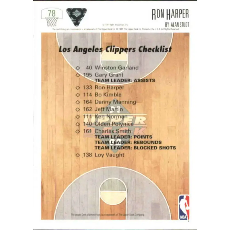1991-92 Upper Deck #78 Ron Harper TC NM-MT Los Angeles Clippers Basketball Card - Basketball Card Single