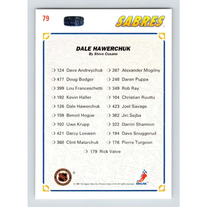1991-92 Upper Deck #79 Dale Hawerchuk NM-MT Hockey Card - Hockey Card Single