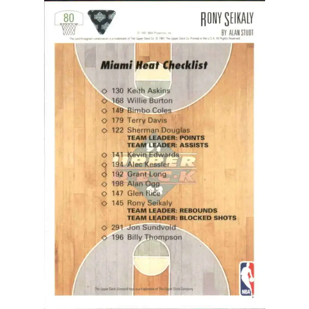 1991-92 Upper Deck #80 Rony Seikaly TC NM-MT Miami Heat Basketball Card - Basketball Card Single