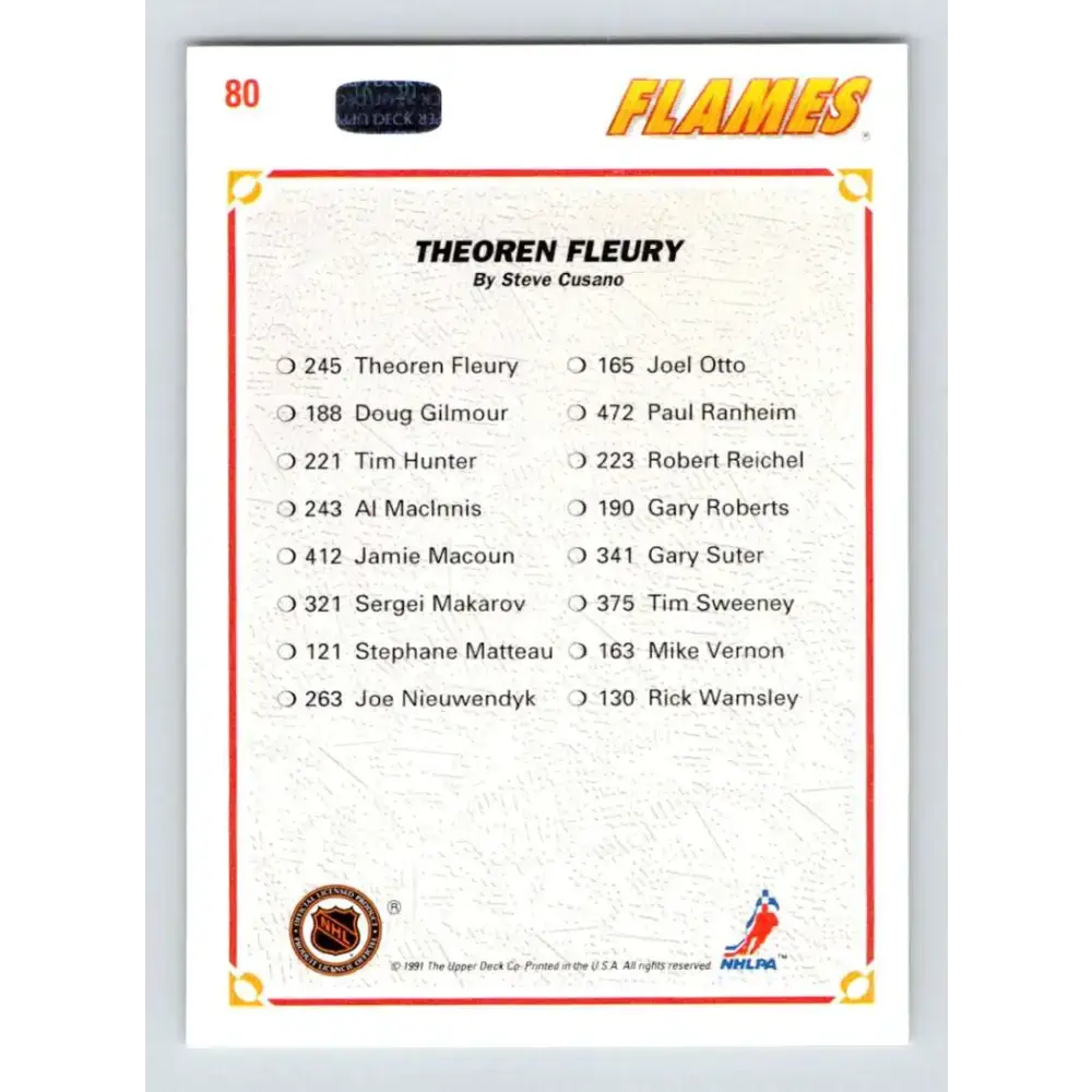 1991-92 Upper Deck #80 Theo Fleury TC NM-MT Calgary Flames Hockey Card - Hockey Card Single