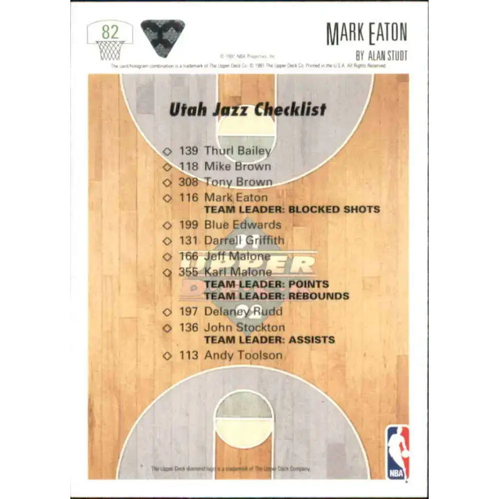 1991-92 Upper Deck #82 Mark Eaton TC NM-MT Utah Jazz Basketball Card - Basketball Card Single