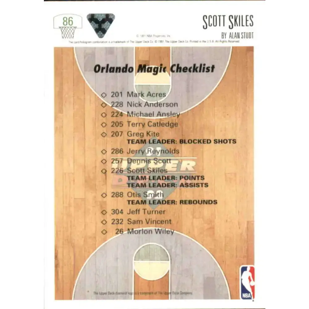1991-92 Upper Deck #86 Scott Skiles TC NM-MT Orlando Magic Basketball Card - Basketball Card Single