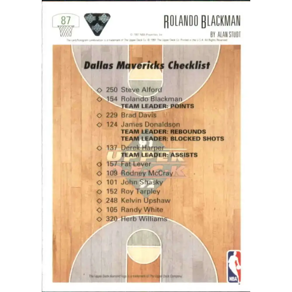 1991-92 Upper Deck #87 Rolando Blackman TC NM-MT Dallas Mavericks Basketball Card - Basketball Card Single
