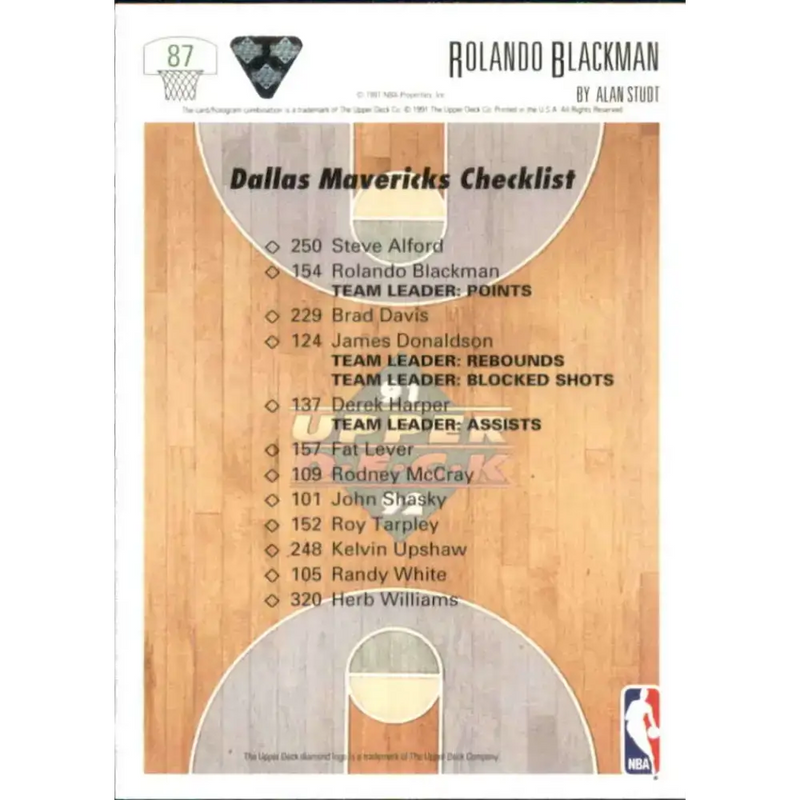 1991-92 Upper Deck #87 Rolando Blackman TC NM-MT Dallas Mavericks Basketball Card - Basketball Card Single