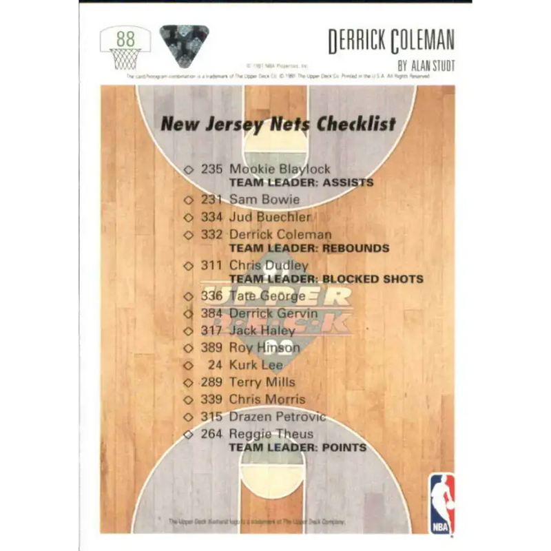 1991-92 Upper Deck #88 Derrick Coleman TC NM-MT New Jersey Nets Basketball Card - Basketball Card Single