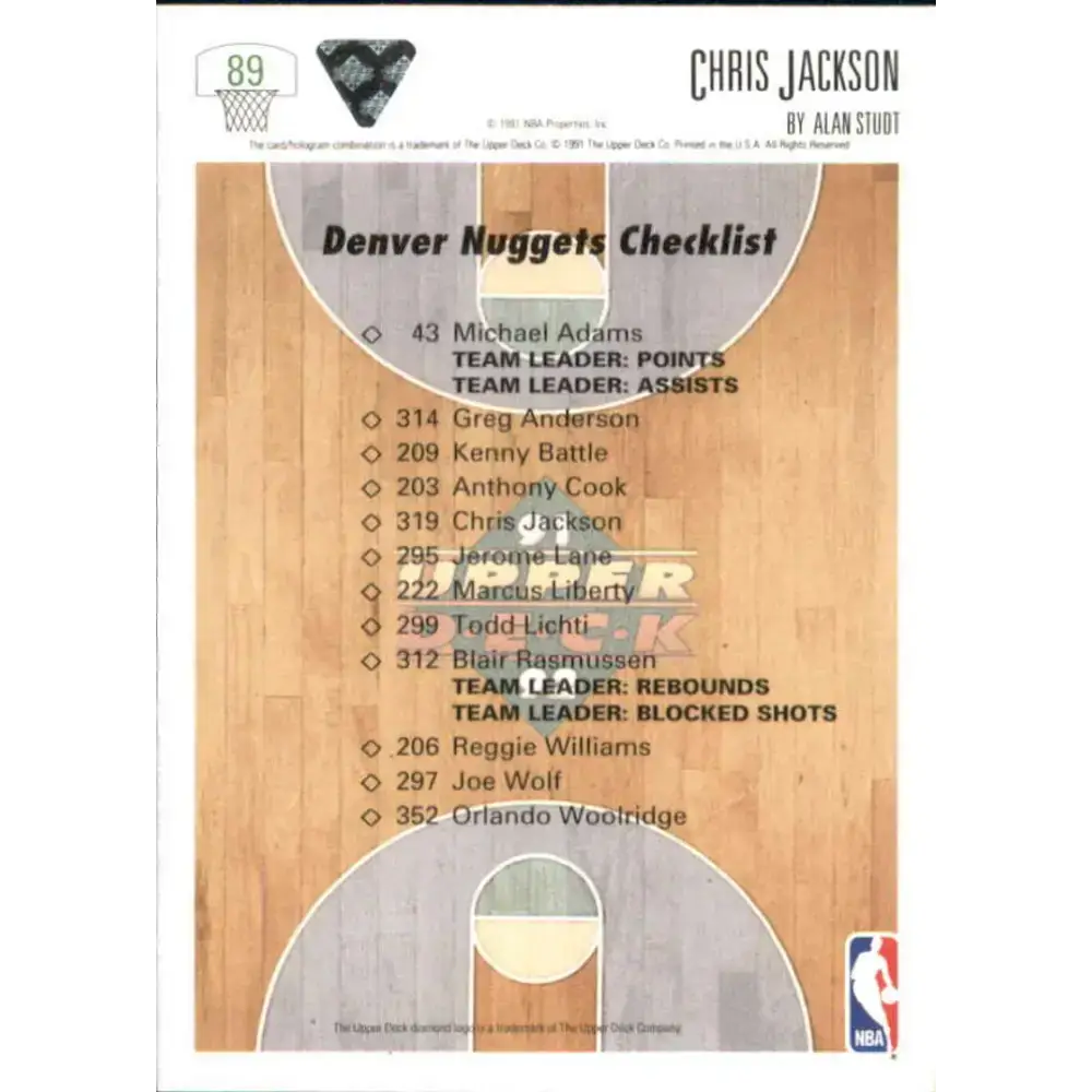 1991-92 Upper Deck #89 Chris Jackson TC NM-MT Denver Nuggets Basketball Card - Basketball Card Single