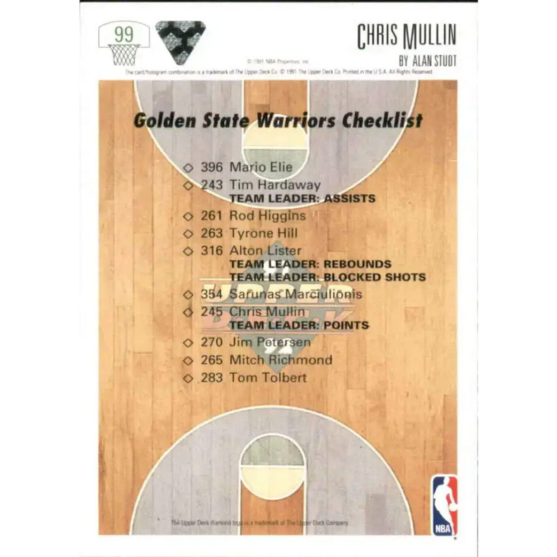 1991-92 Upper Deck #99 Chris Mullin TC NM-MT Golden State Warriors Basketball Card - Basketball Card Single