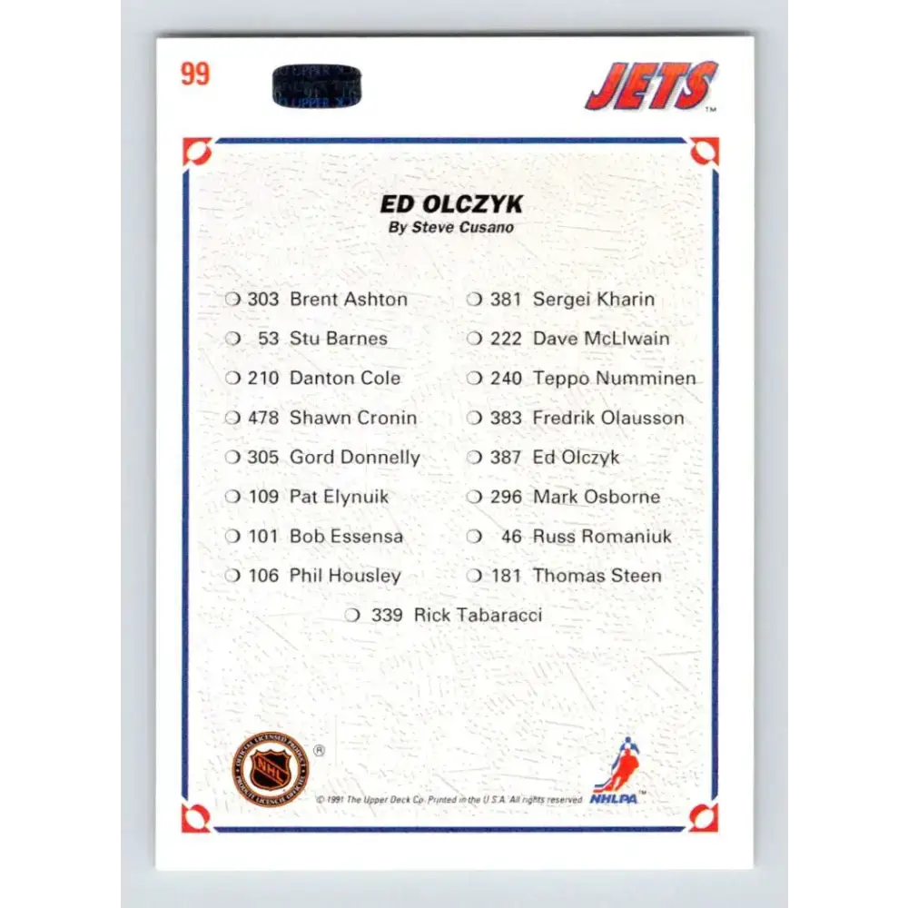 1991-92 Upper Deck #99 Ed Olczyk NM-MT Winnipeg Jets Hockey Card - Hockey Card Single