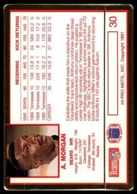 1991 Action Packed Rookie/Update Anthony Morgan RC 30 Chicago Bears