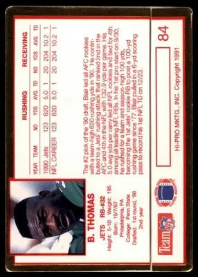 1991 Action Packed Rookie/Update Blair Thomas 84 New York Jets