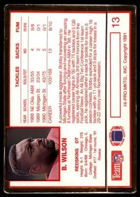 1991 Action Packed Rookie/Update Bobby Wilson RC 13 Washington Redskins