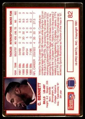 1991 Action Packed Rookie/Update Cornelius Bennett 82 Buffalo Bills