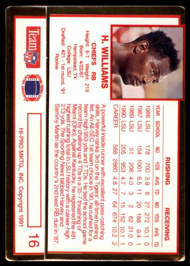1991 Action Packed Rookie/Update Harvey Williams RC 16 Kansas City Chiefs - Football Card Single