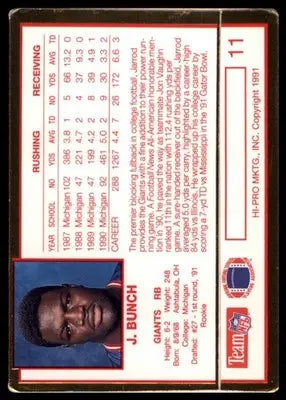 1991 Action Packed Rookie/Update Jarrod Bunch RC 11 New York Giants
