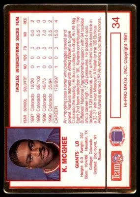 1991 Action Packed Rookie/Update Kanavis McGhee RC 34 New York Giants