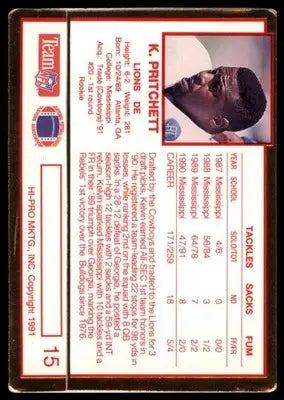 1991 Action Packed Rookie/Update Kelvin Pritchett RC 15 Detroit Lions