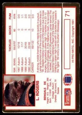 1991 Action Packed Rookie/Update Lamar Rogers RC 71 Cincinnati Bengals