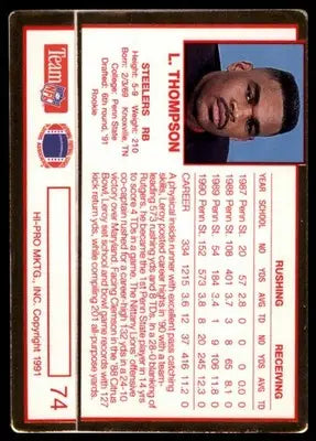 1991 Action Packed Rookie/Update Leroy Thompson RC 74 Pittsburgh Steelers