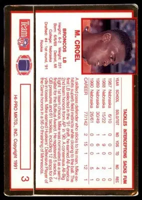 1991 Action Packed Rookie/Update Mike Croel RC 3 Denver Broncos