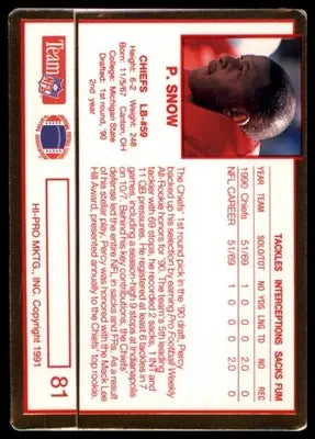 1991 Action Packed Rookie/Update Percy Snow 81 Kansas City Chiefs