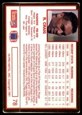 1991 Action Packed Rookie/Update Roger Craig 78 Los Angeles Raiders