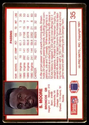 1991 Action Packed Rookie/Update Shawn Moore RC 35 Denver Broncos