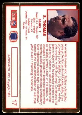 1991 Action Packed Rookie/Update Stan Thomas RC 17 Chicago Bears