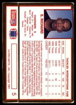 1991 Action Packed Rookie/Update Stanley Richard RC 5 San Diego Chargers