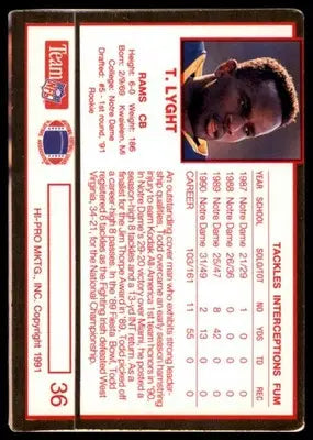 1991 Action Packed Rookie/Update Todd Lyght RC 36 Los Angeles Rams