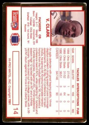 1991 Action Packed Rookie/Update Vinnie Clark RC 14 Green Bay Packers