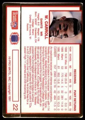 1991 Action Packed Rookie/Update Wesley Carroll RC 22 New Orleans Saints