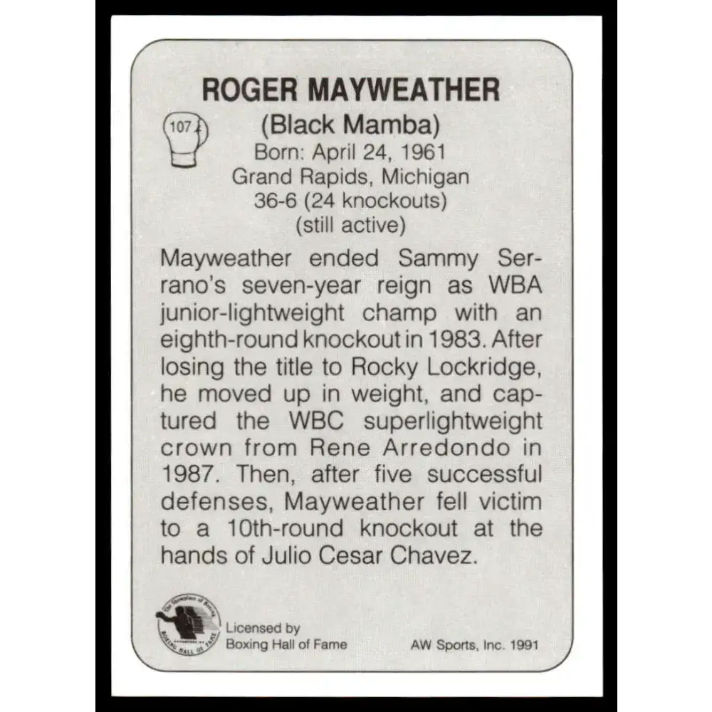 1991 All World #107 Roger Mayweather NM-MT Boxing Card - Other