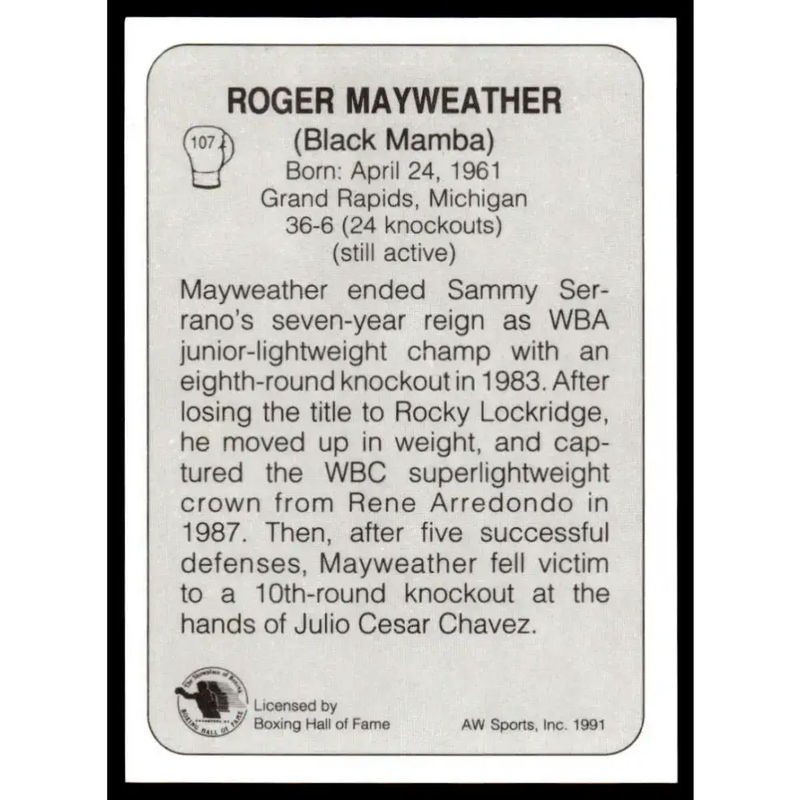 1991 All World #107 Roger Mayweather NM-MT Boxing Card - Other