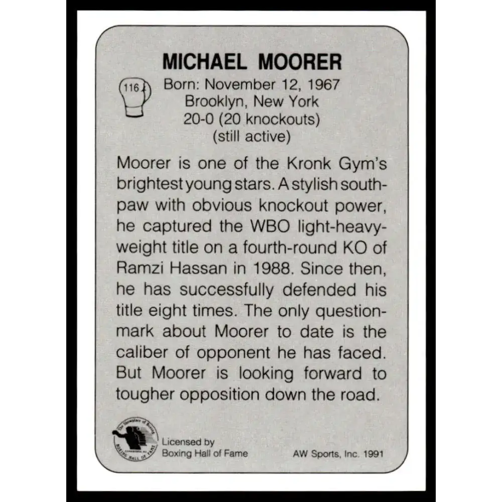 1991 All World #116 Michael Moorer NM-MT Boxing Card - Other