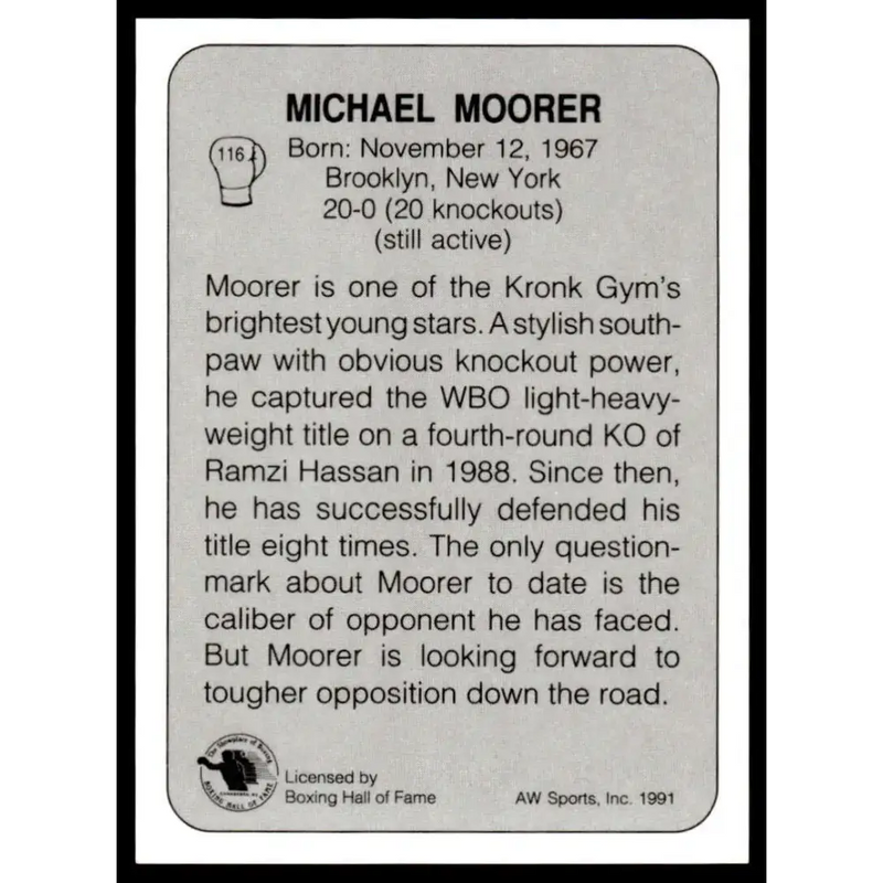 1991 All World #116 Michael Moorer NM-MT Boxing Card - Other